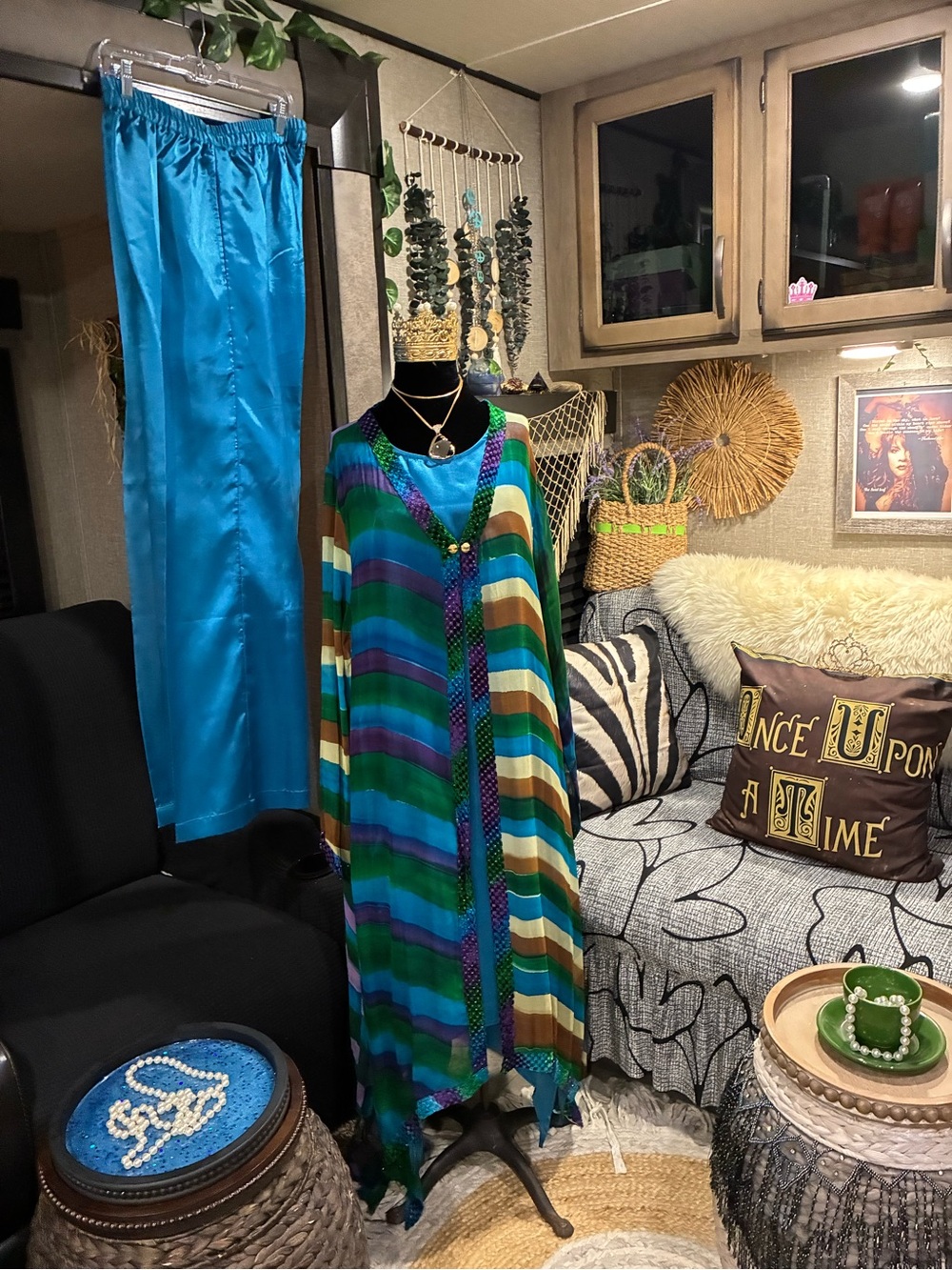 Ashro Vibrant Striped Maxi Dress / Caftan — 3 piece set